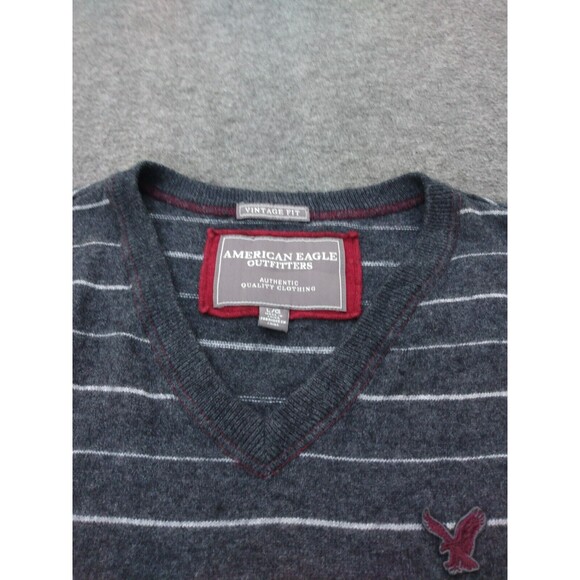 Vintage Y2K American Eagle Sweater Vest Mens Large Wool V Neck Striped Pullover - Picture 4 of 12